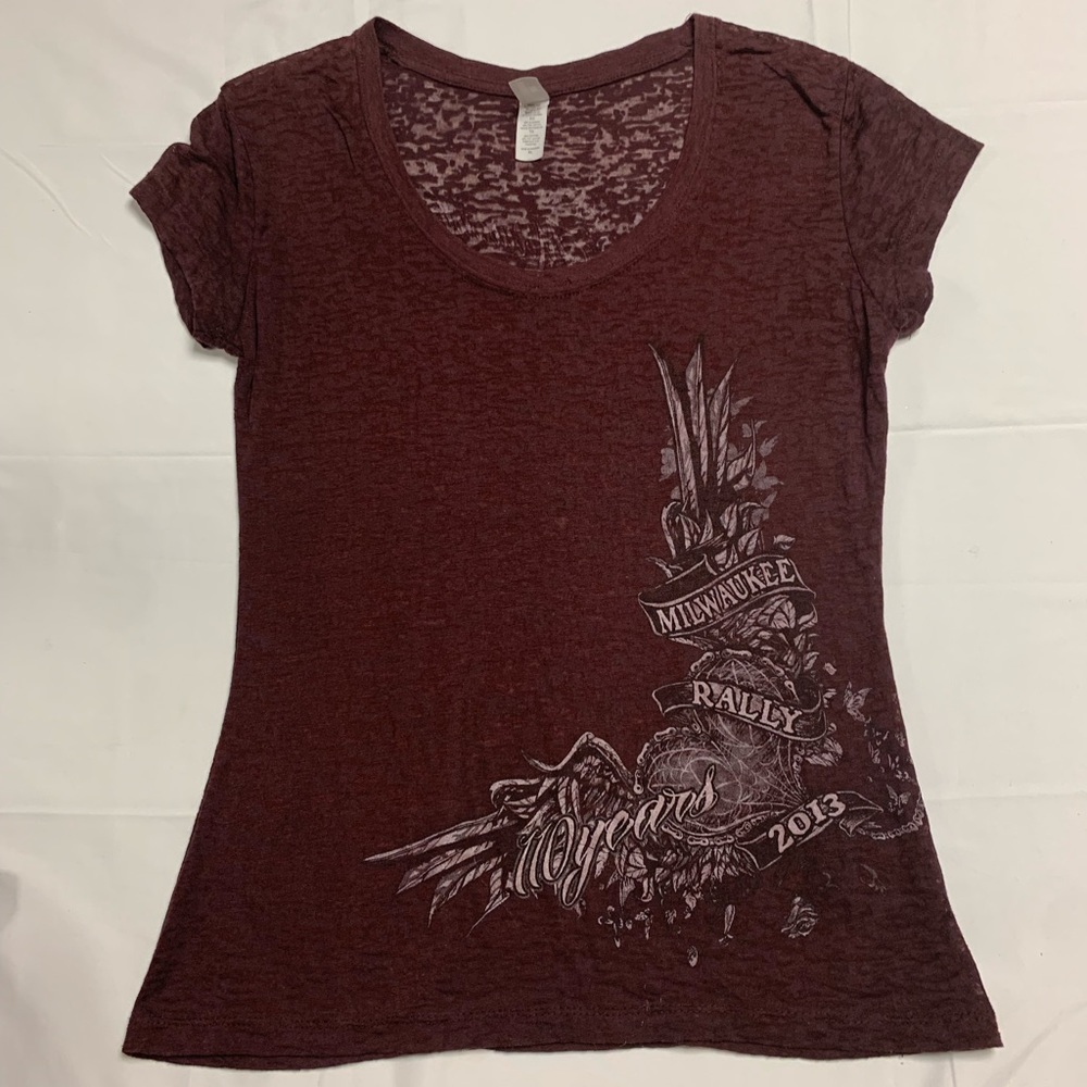 Harley-Davidson Milwaukee rally womens sheer maroon t shirt